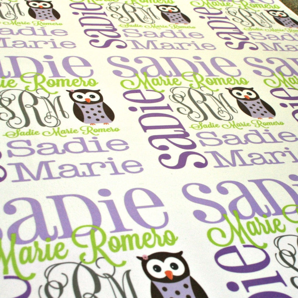 Personalized Baby Name Blanket - Classic Design - The Owl