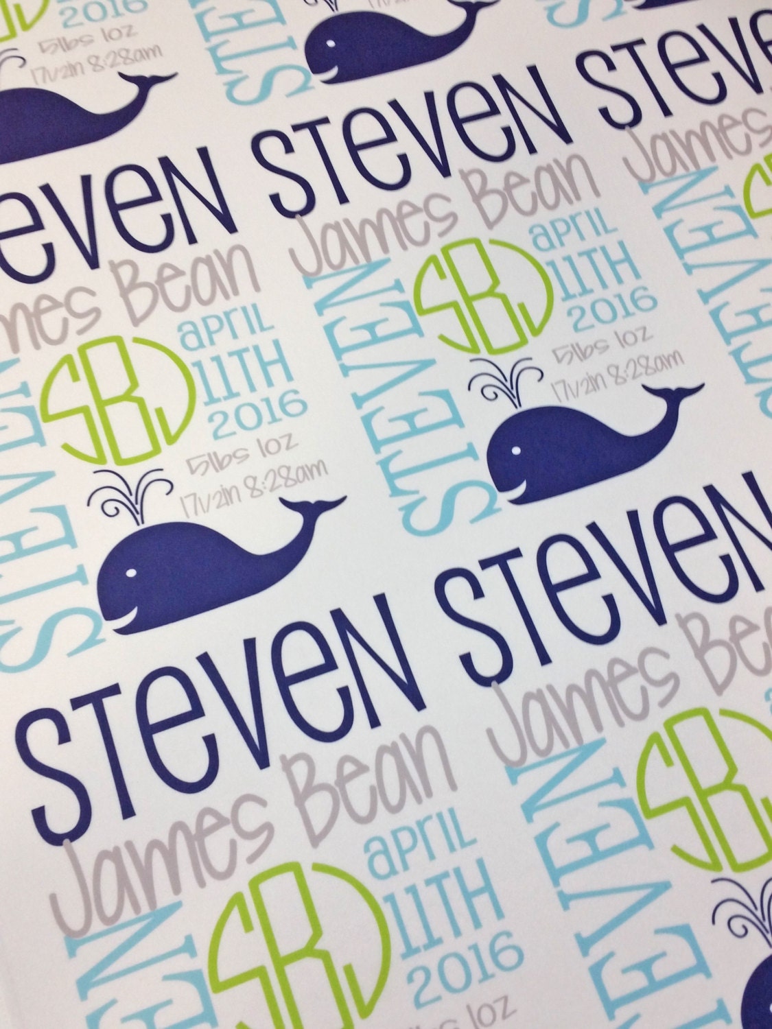 Personalized Baby Name Blanket - Classic Design with Preppy Whale & Stats