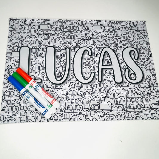 Personalized Coloring Name Placemat - On the Road