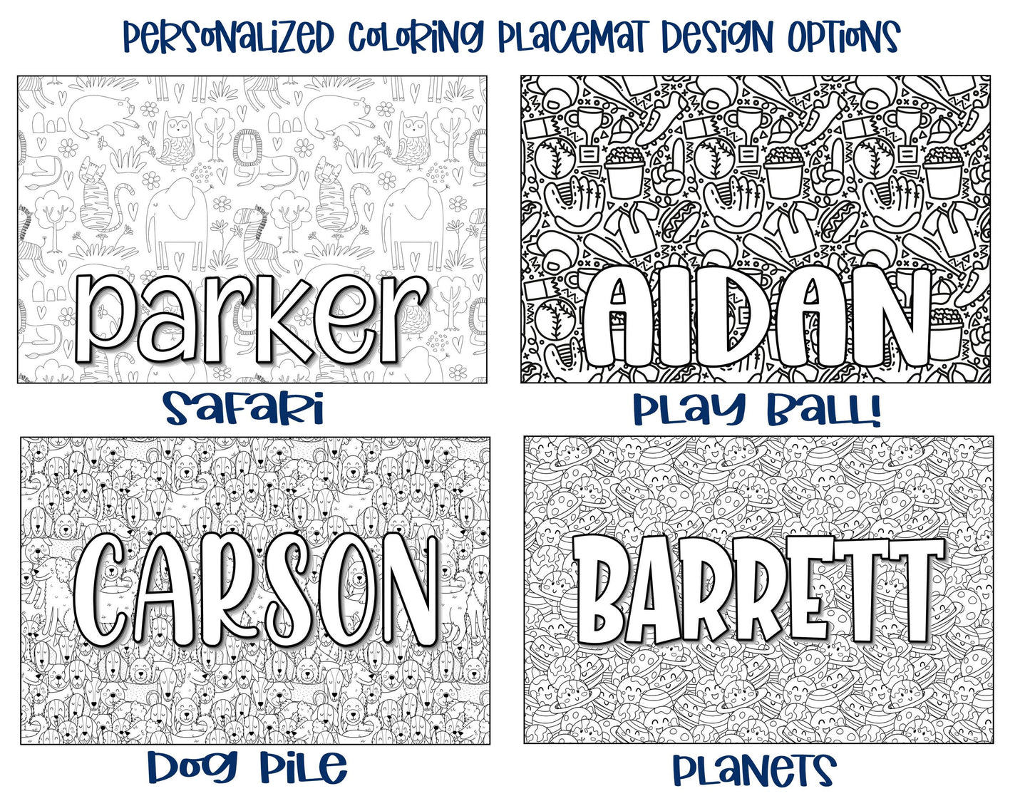 Personalized Coloring Name Placemat - Take Off Space Design
