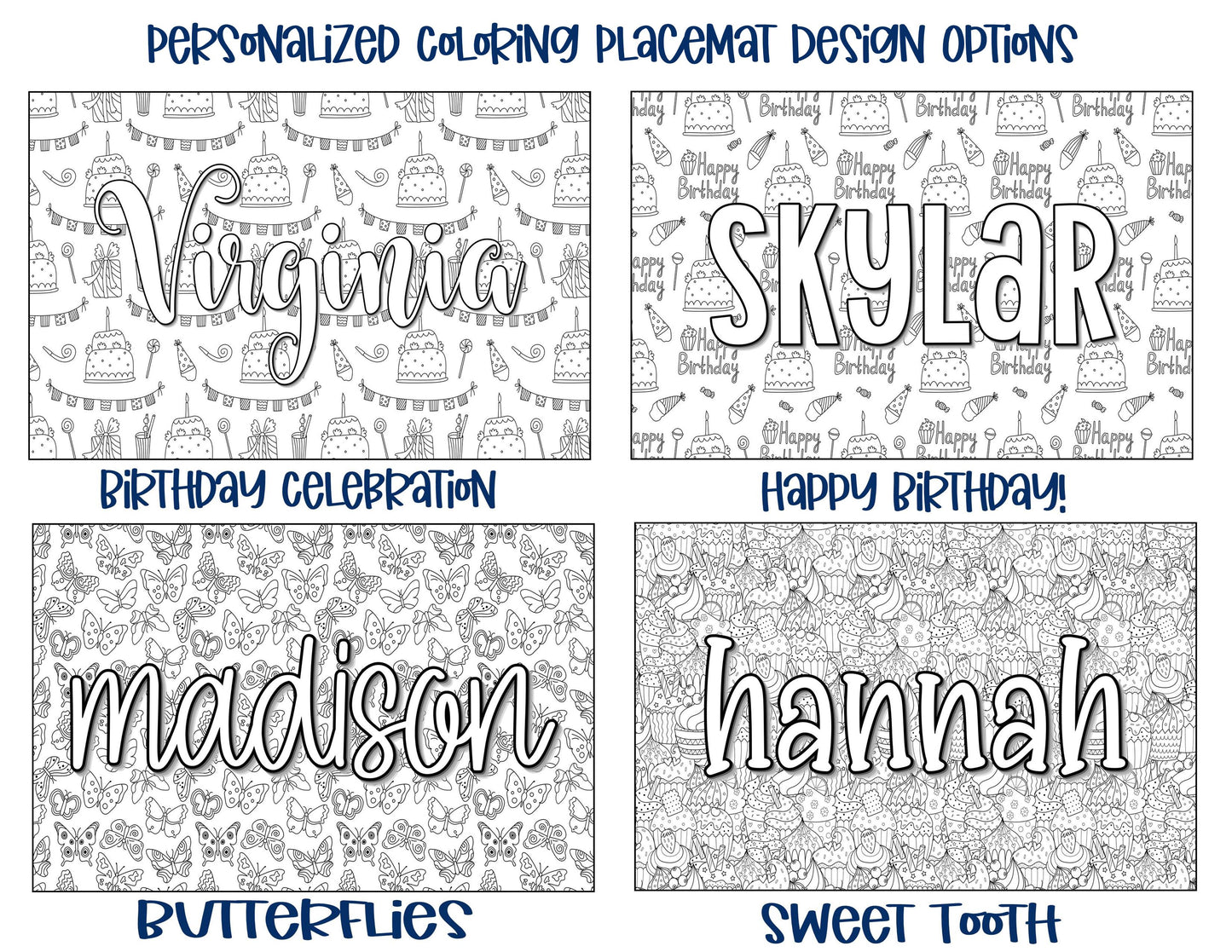 Personalized Coloring Name Placemat - Busy Rainbows