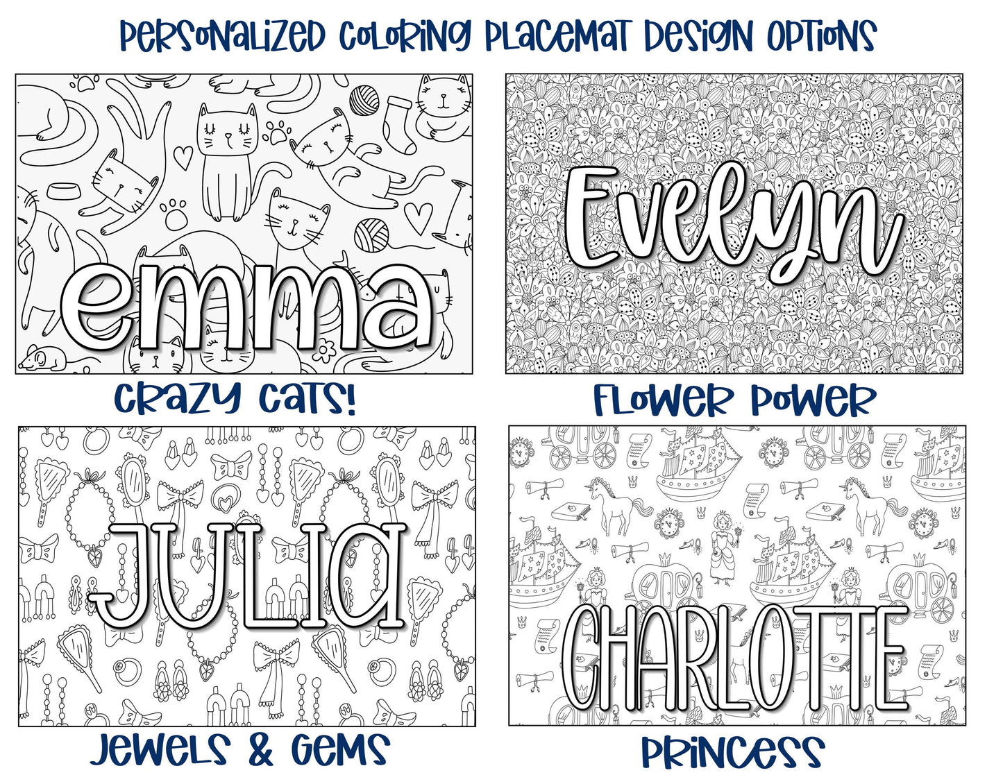 Personalized Coloring Name Placemat - Take Off Space Design