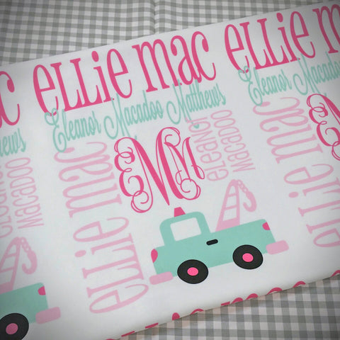 Personalized Baby Name Blanket - Classic Design with Towtruck